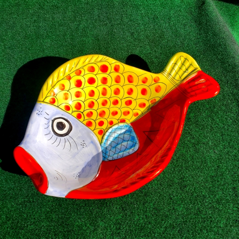 VIETRI PESCI COLORATI FIGURAL FISH PLATTER Terra Bianca Handpainted Italy 18"